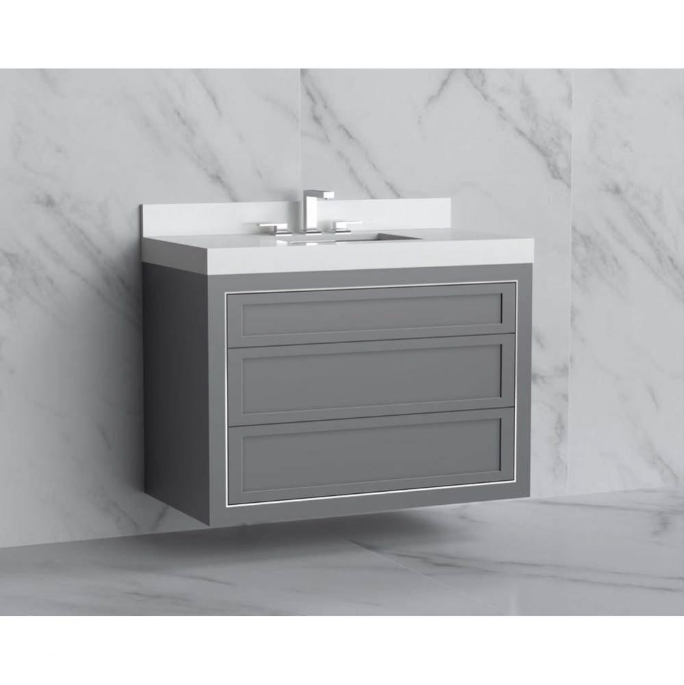 Renaissance 42'' Wall hung Vanity Cabinet in Studio Grey - No Handles - Inlay in Polishe