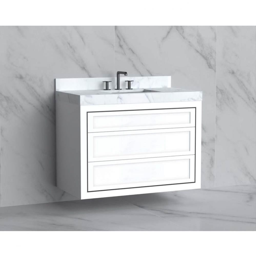 Renaissance 42'' Wall hung Vanity Cabinet in White - No Handles - Inlay in Polished Chro