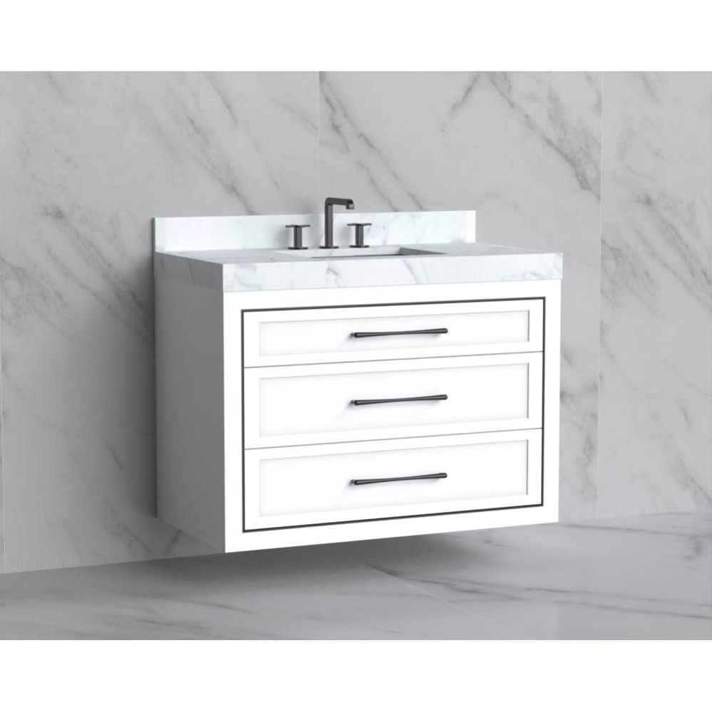 Renaissance 42'' Wall hung Vanity Cabinet in White/HW: Handles Polished Chrome(PC)