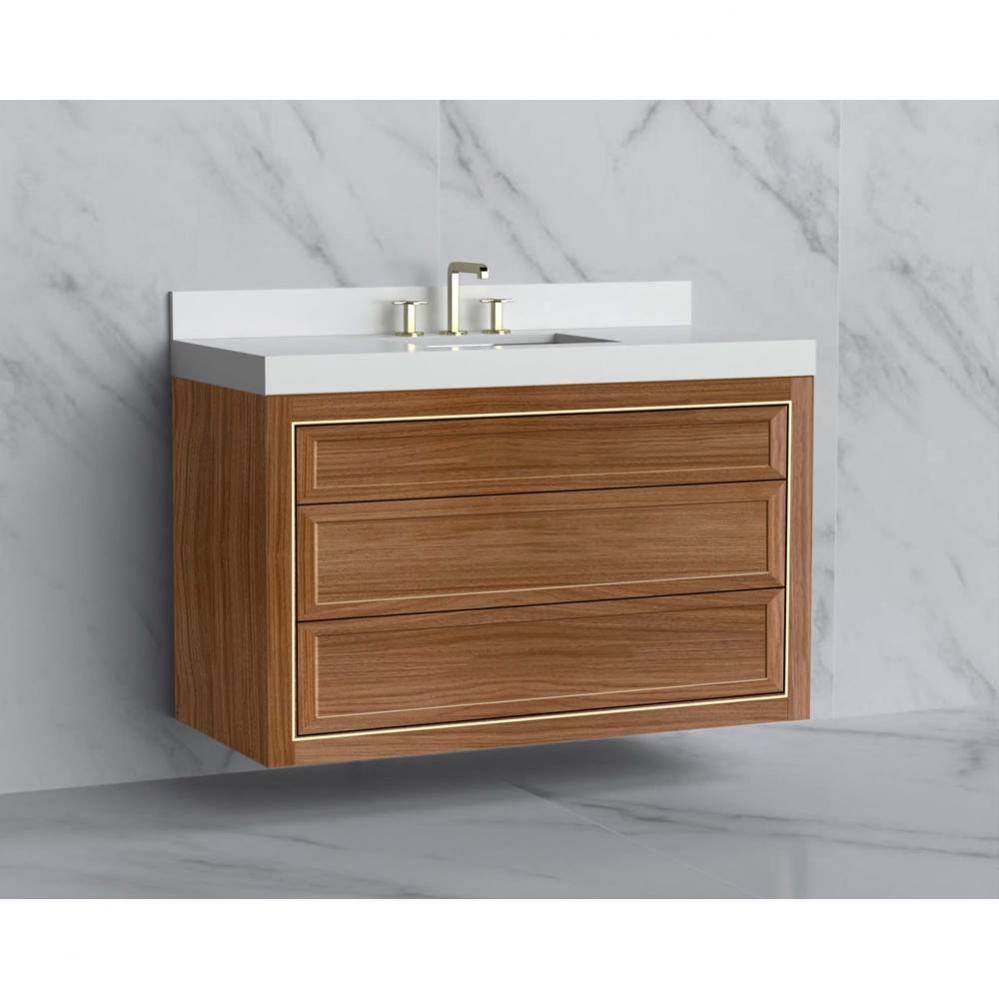 Renaissance 48C'' Wall hung  Vanity Cabinet in Natural Walnut/HW: No Handles - Inlay Pol