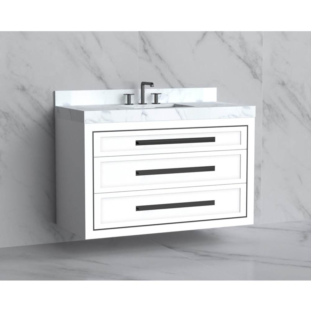 Renaissance 48C'' Wall hung Vanity Cabinet in White/HW: Handles Brushed Nickel(BN)