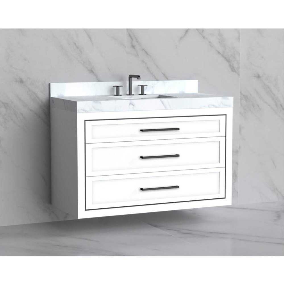 Renaissance 48C'' Wall hung Vanity Cabinet in White/HW: Handles Polished Nickel(PN)