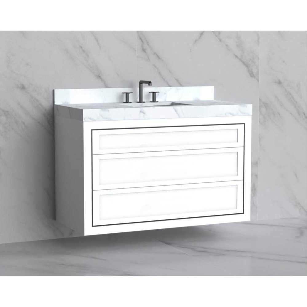 Renaissance 48C'' Wall hung Vanity Cabinet in White - No Handles - Inlay in Polished Chr
