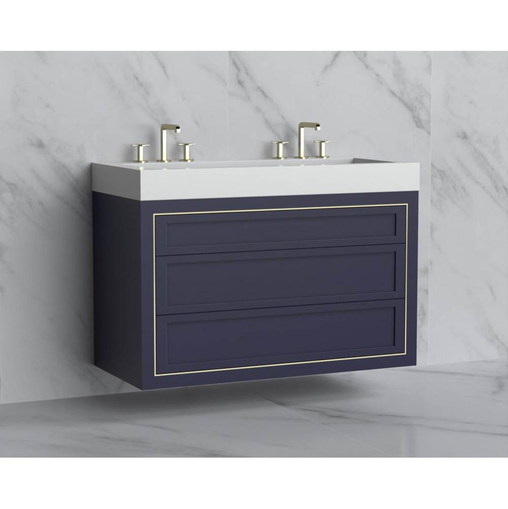 Renaissance 48D'' Wall hung Vanity Cabinet in Sapphire - No Handles - Inlay in Polished