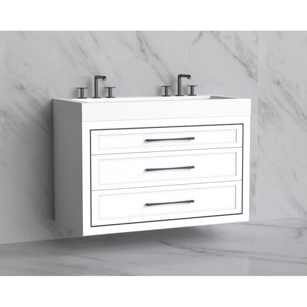 Renaissance 48D'' Wall hung Vanity Cabinet in White/HW: Handles Polished Chrome(PC)