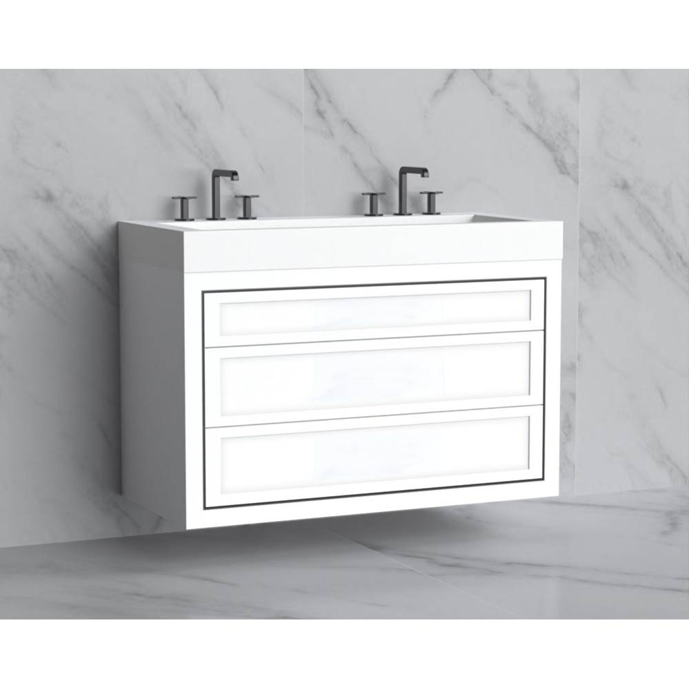 Renaissance 48D'' Wall hung Vanity Cabinet in White - No Handles - Inlay in Polished Nic