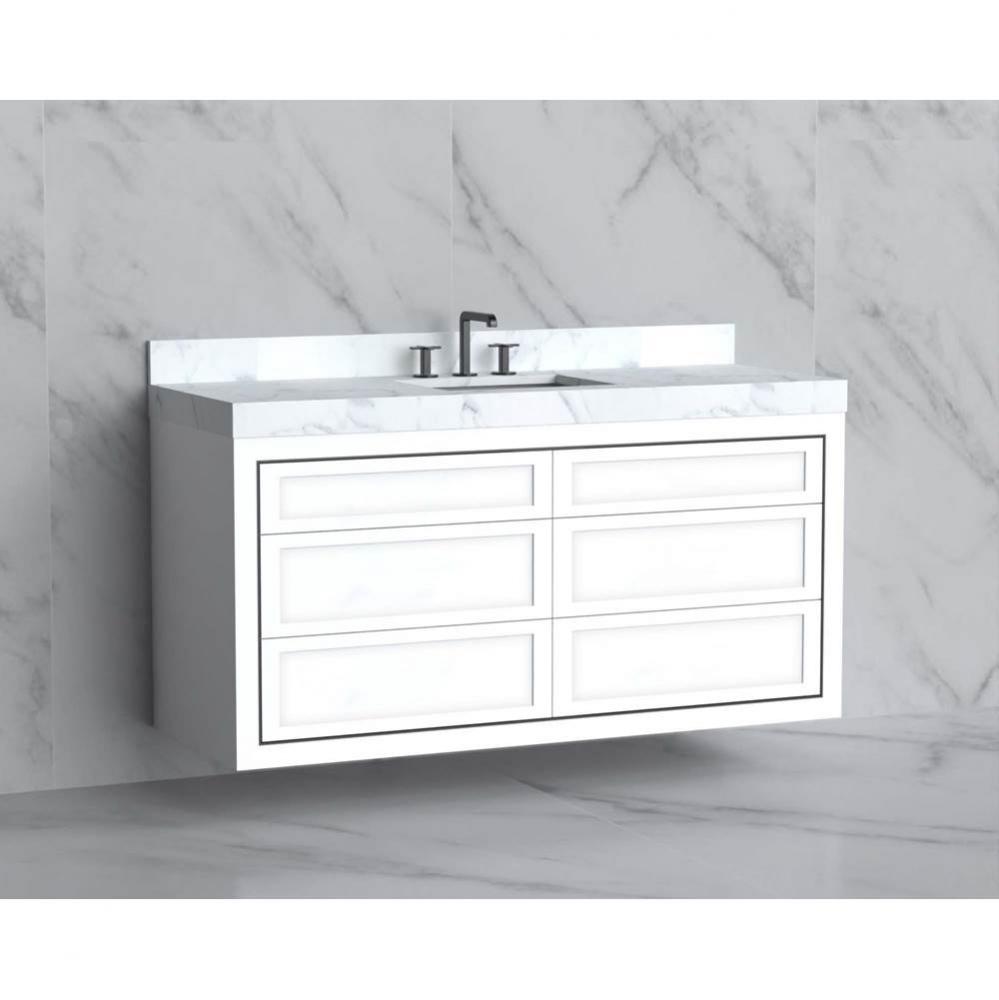 Renaissance 60C'' Wall hung Vanity Cabinet in White - No Handles - Inlay in Brushed Nick