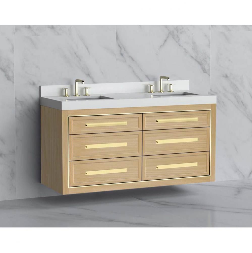 Renaissance 60D'' Wall hung Vanity Cabinet in Natural Oak/HW: Handles Polished Chrome(PC
