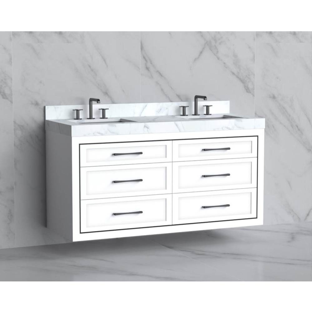 Renaissance 60D'' Wall hung Vanity Cabinet in White/HW: Handles Polished Chrome(PC)