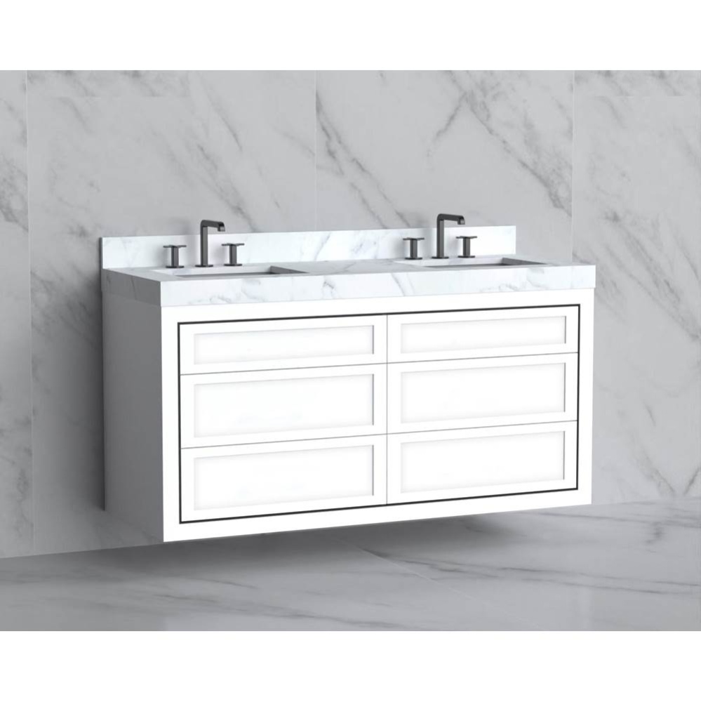 Renaissance 60D'' Wall hung Vanity Cabinet in White - No Handles - Inlay in Polished Chr