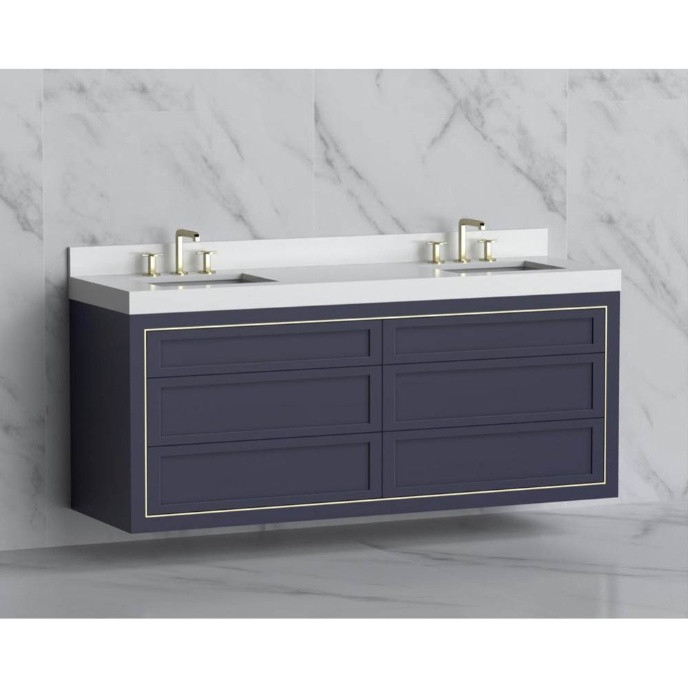Renaissance 72'' Wall hung Vanity Cabinet in Sapphire - No Handles - Inlay in Polished N