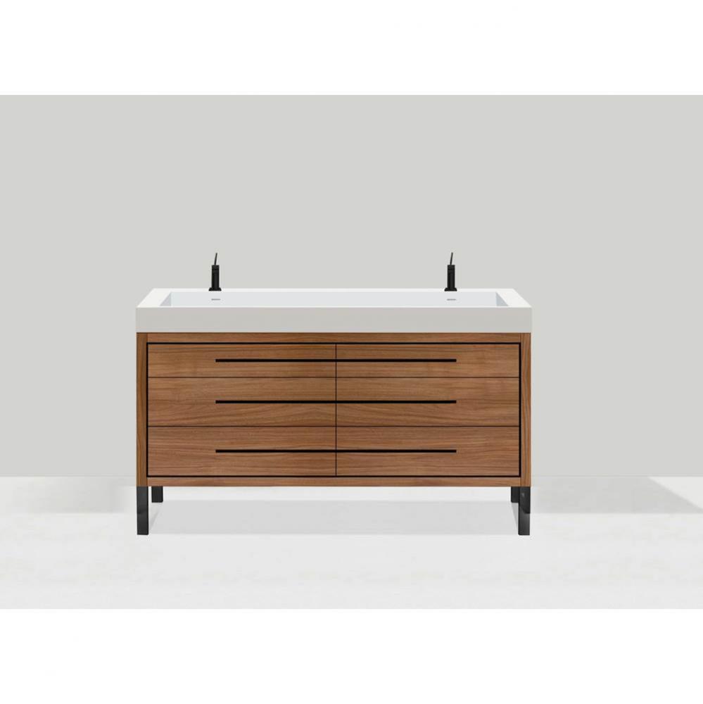 Estate 60D'' Free Standing Vanity Cabinet in Natural Walnut/HW: No handles - Feet in  Po