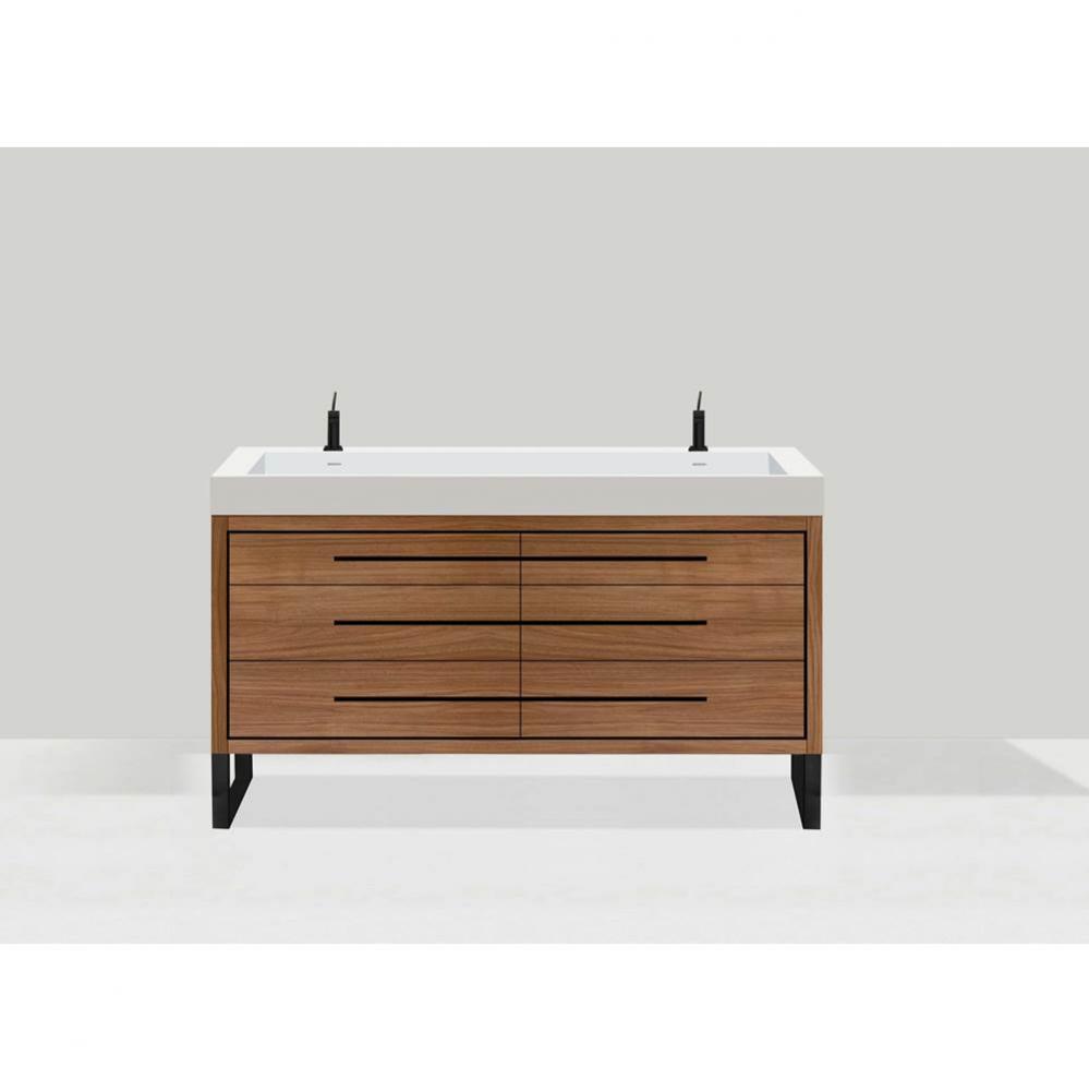 Estate 60D'' Free Standing Vanity Cabinet in Natural Walnut/HW: No handles - Feet in  Po