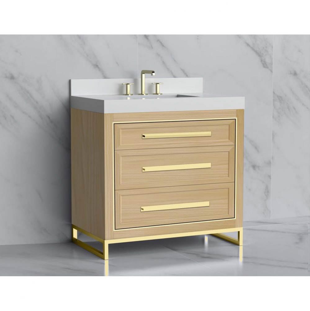 Vision 36'' Free standing Vanity Cabinet in Natural Oak/HW: Handle & Feet Polished C