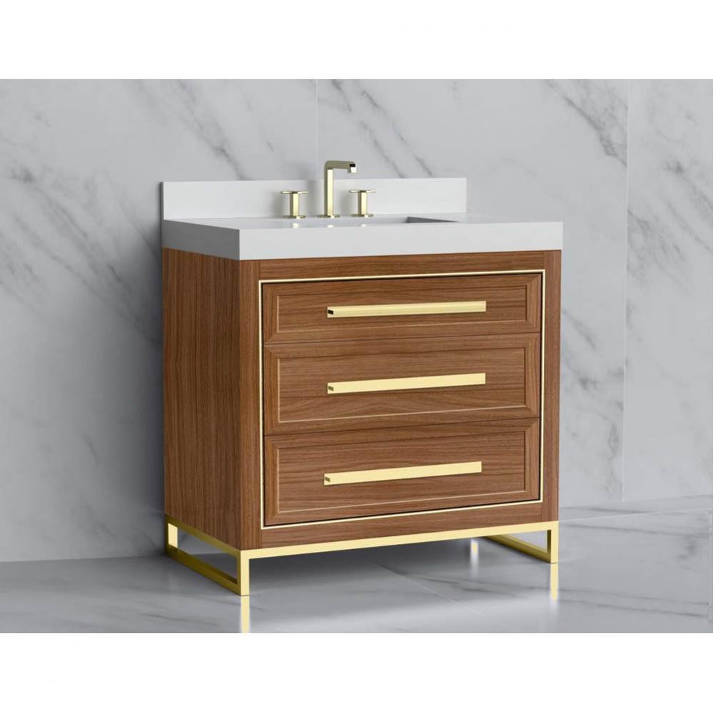 Vision 36'' Free standing Vanity Cabinet in Natural Walnut/HW: Handle & Feet Polishe