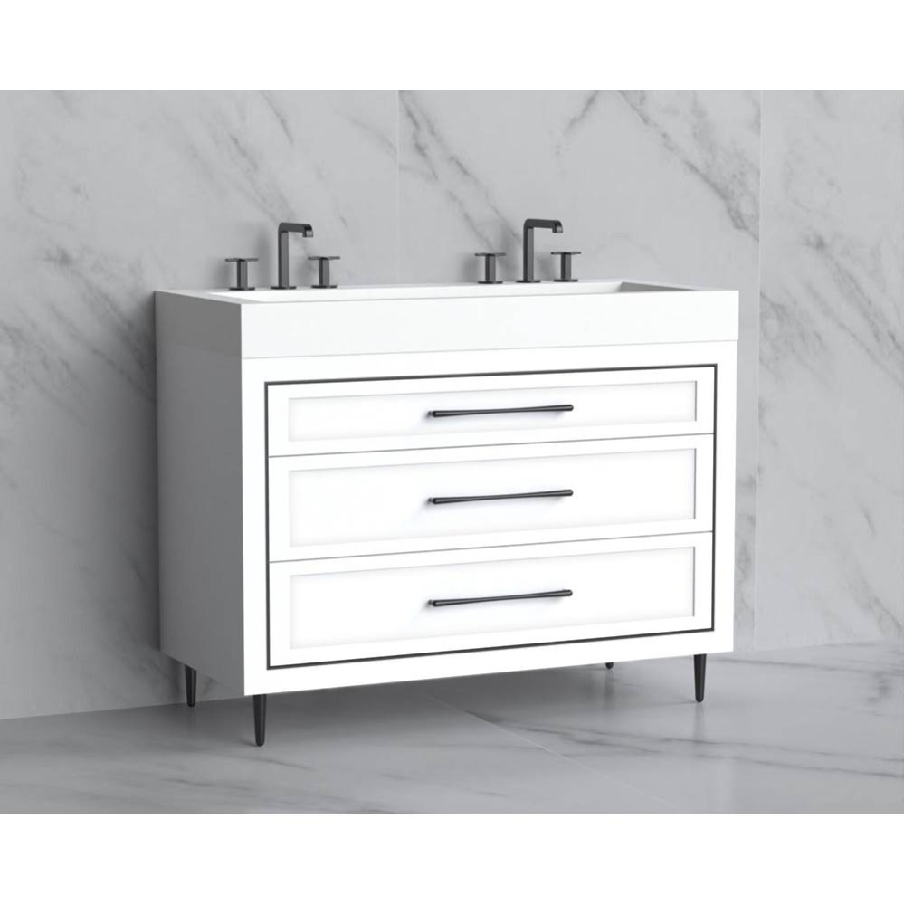 Vision 48D'' Free standing Vanity Cabinet in White/HW: Handles/Feet Polished Chrome(PC)
