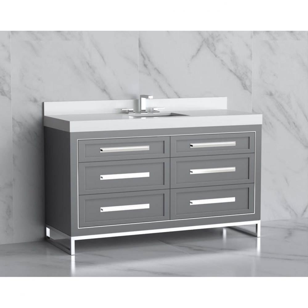 Vision 60C'' Free standing Vanity Cabinet in Studio Grey/HW: Handles/Feet Polished Chrom