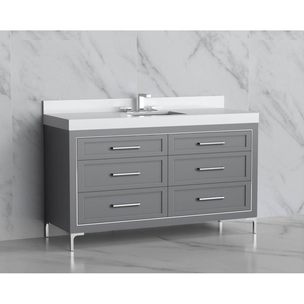 Vision 60C'' Free standing Vanity Cabinet in Studio Grey/HW: Handles/Feet Polished Chrom