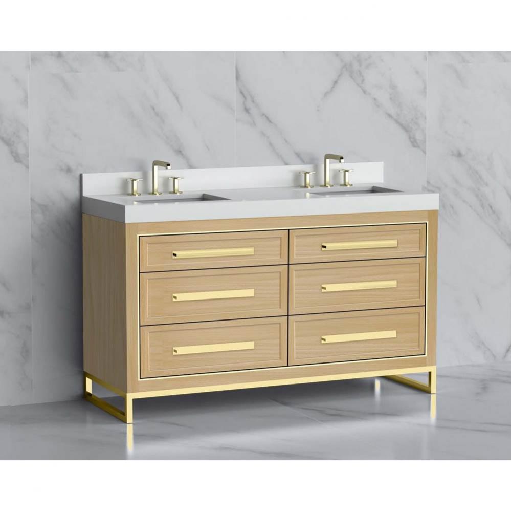Vision 60D'' Free standing Vanity Cabinet in Natural Oak/HW: Handle & Feet Polished