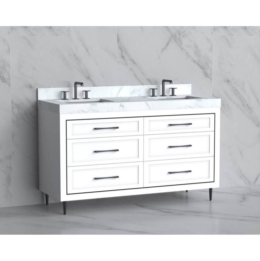 Vision 60D'' Free standing Vanity Cabinet in White/HW: Handles/Feet Polished Chrome(PC)