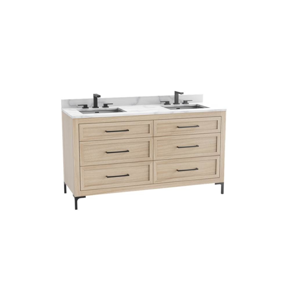 Vision SE 60D'' Free standing Vanity Cabinet in Natural Oak/HW: Handle & Feet Polish