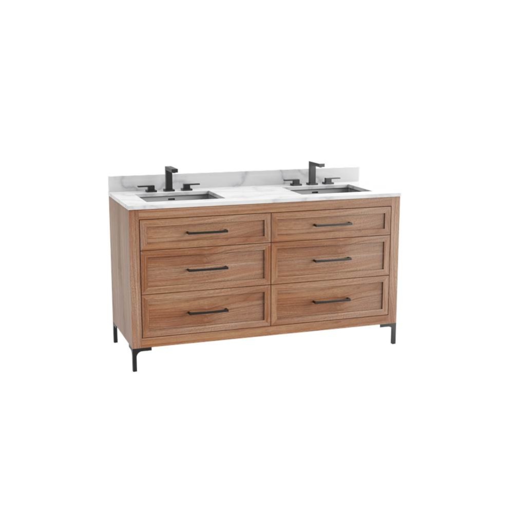 Vision SE 60D'' Free standing Vanity Cabinet in Natural Walnut/HW: Handle & Feet Pol