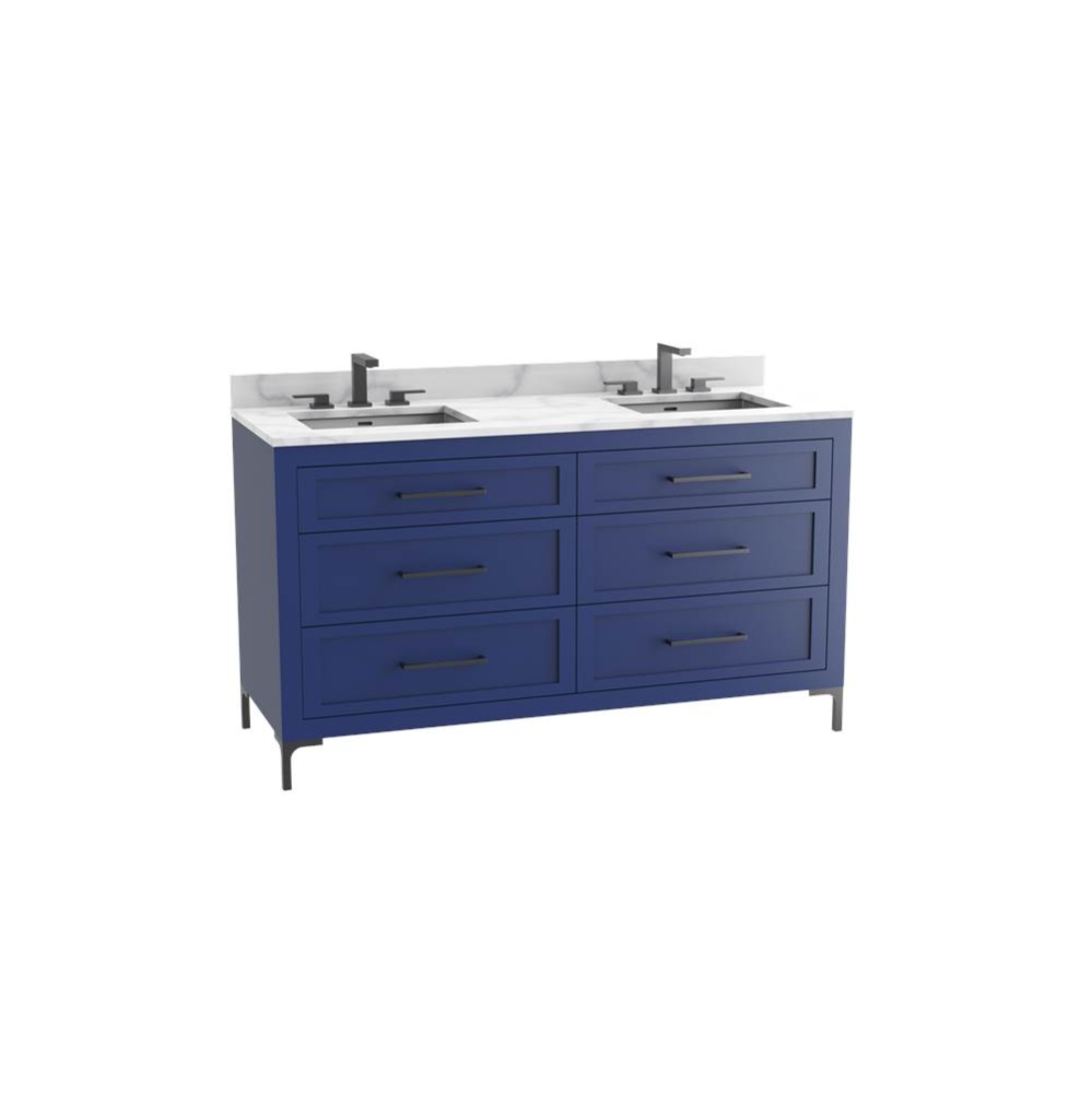 Vision SE 60D'' Free standing Vanity Cabinet in Sapphire/HW: Handles/Feet Polished Chrom