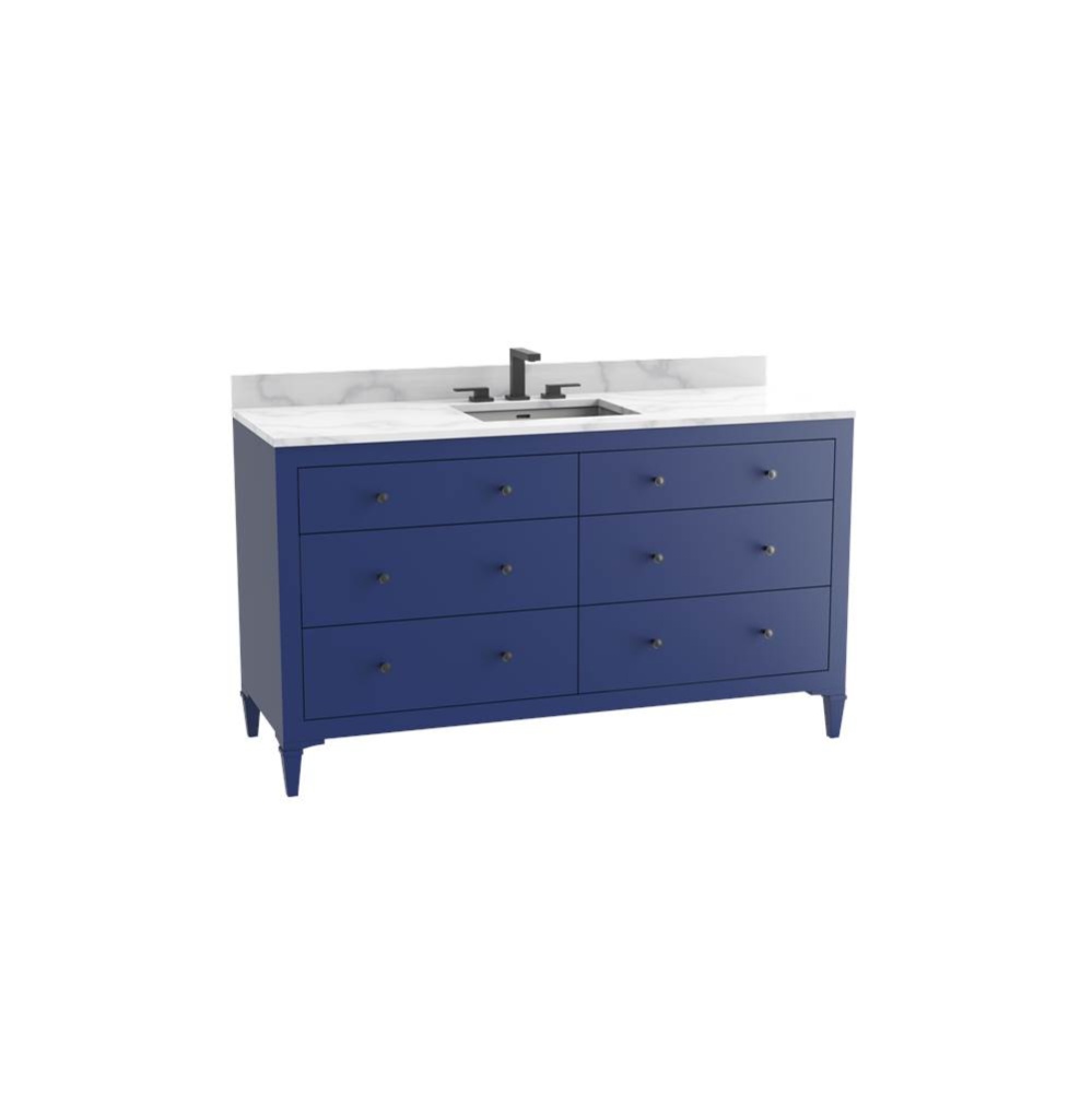 Legacy 60C'' Free standing Vanity Cabinet in Sapphire/HW: No Handles