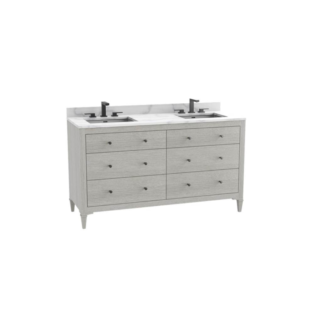 Legacy 60D'' Free standing Vanity Cabinet in Coastal Grey/HW: No Handles