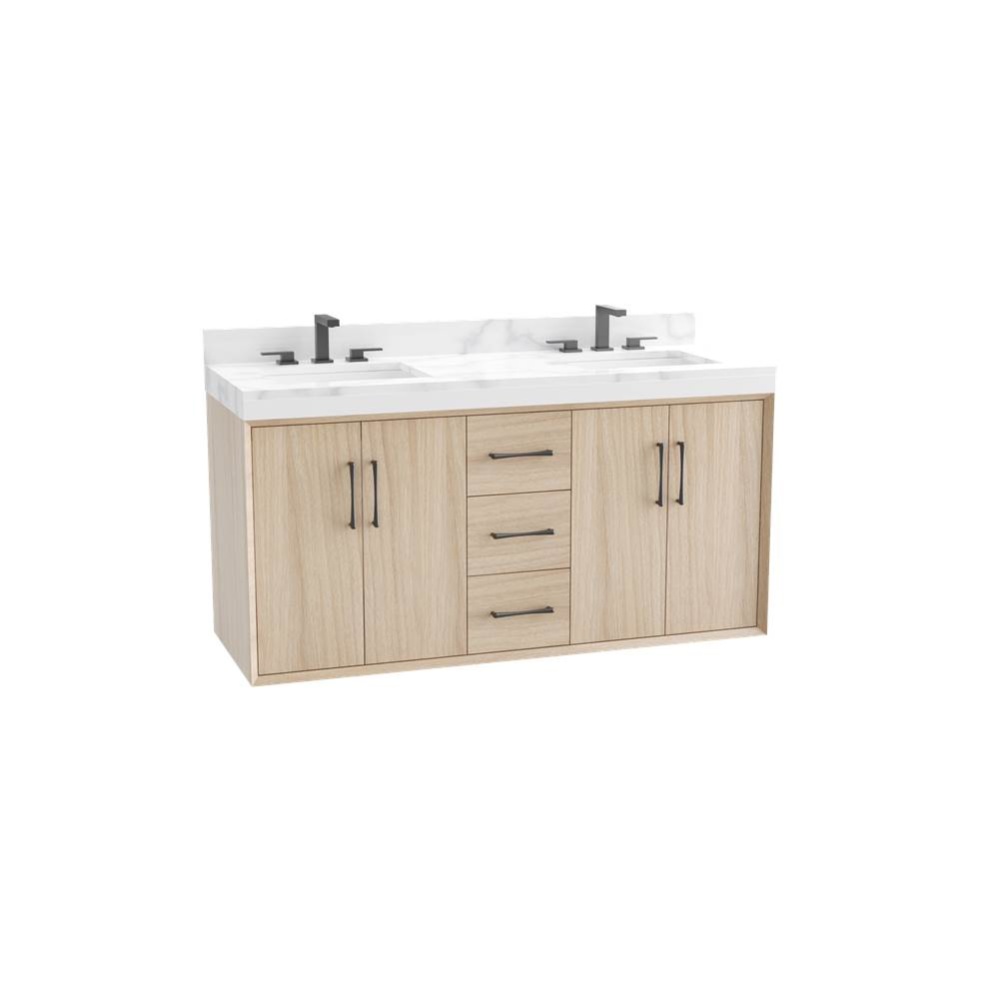 Echo 72D'' Wall Hung Vanity Cabinet in Natural Oak/HW: Polished Chrome(PC)