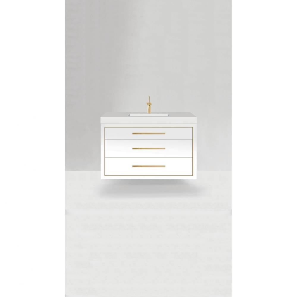 Villa 48C'' Wall hung  Vanity Cabinet in White /HW: No handles - Inlay in Polished Chrom