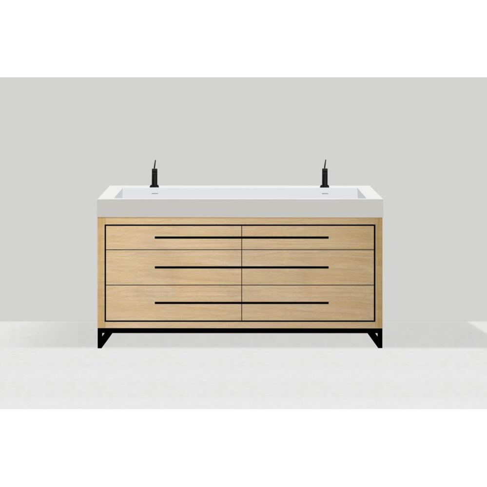 Estate 60D'' Free Standing Vanity Cabinet in Natural Oak/HW: Polished Chrome(PC)