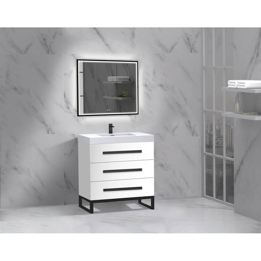 Icon 30'' Free standing Vanity Cabinet in White/HW: Polished Chrome(PC)