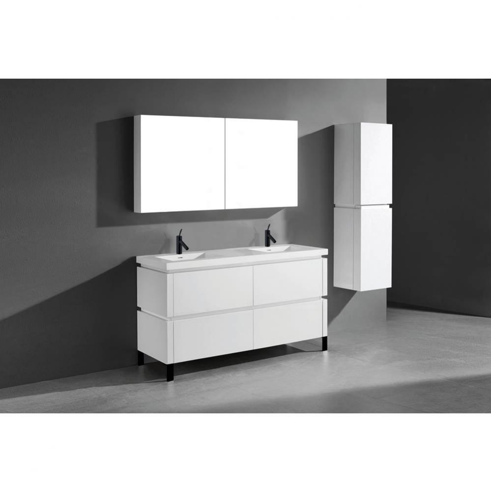 Metro 60D'' Free Standing  Vanity Cabinet in  White/HW: Polished Chrome(PC)