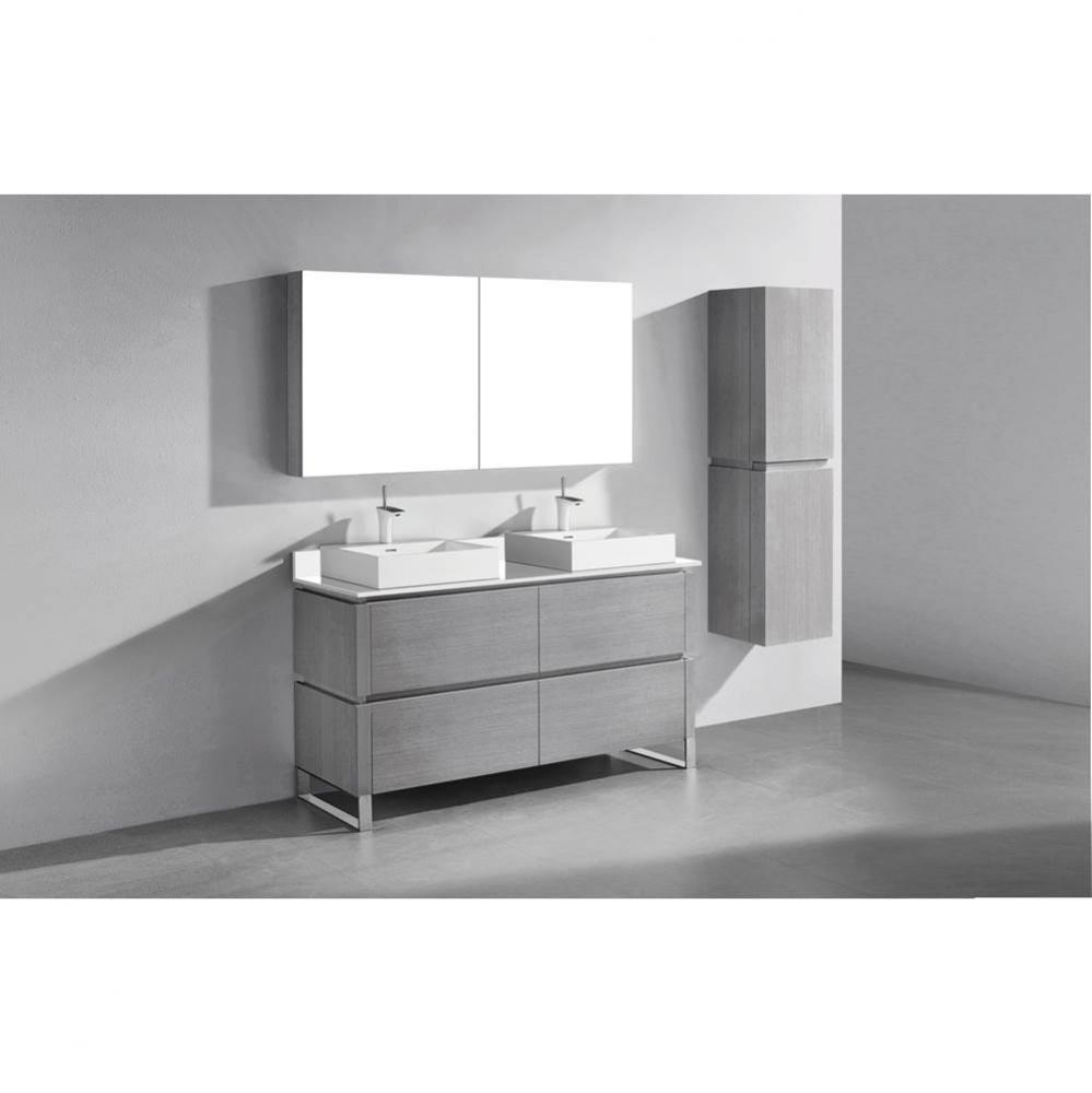 Metro 60D'' Free Standing  Vanity Cabinet in Ash Grey/HW: Polished Chrome(PC)