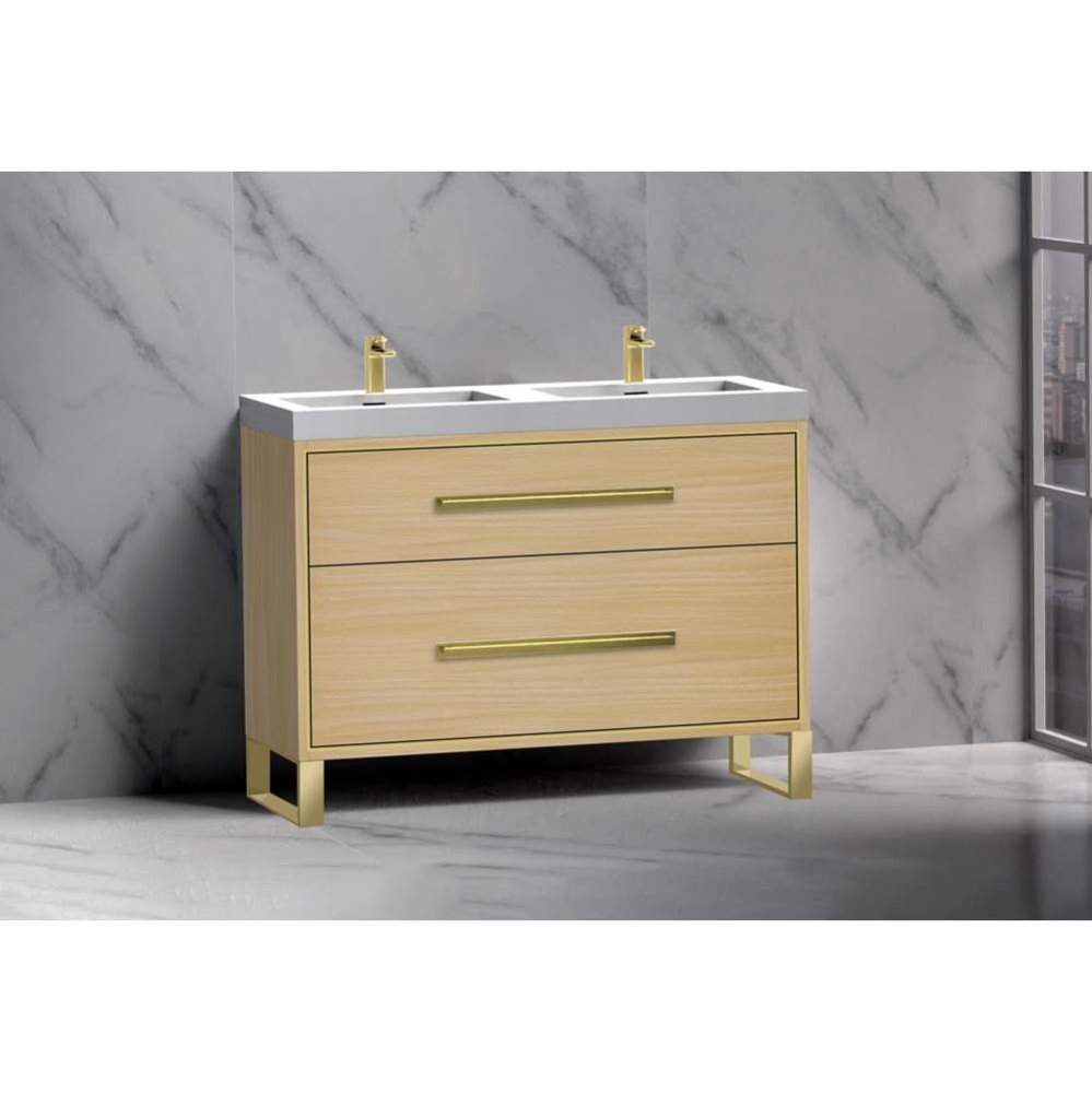 Pinnacle  48D'' Free Standing Vanity Cabinet in Natural Oak/HW:  Polished Chrome(PC)