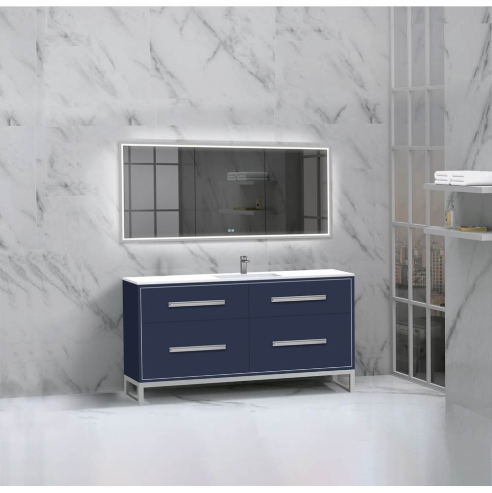 Pinnacle  60C'' Free Standing Vanity Cabinet in Sapphire/HW:  Polished Chrome(PC)