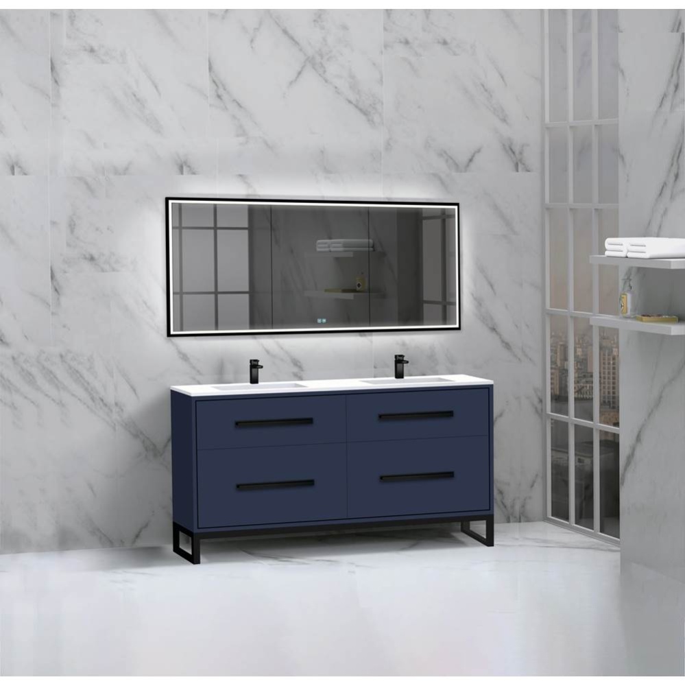 Pinnacle  60D'' Free Standing Vanity Cabinet in Sapphire/HW:  Polished Chrome(PC)