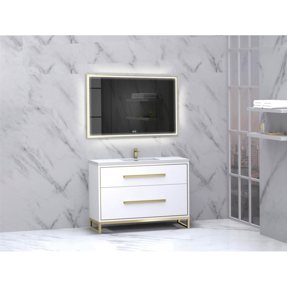 Pinnacle  48C'' Free Standing Vanity Cabinet in White/HW:  Polished Chrome(PC)