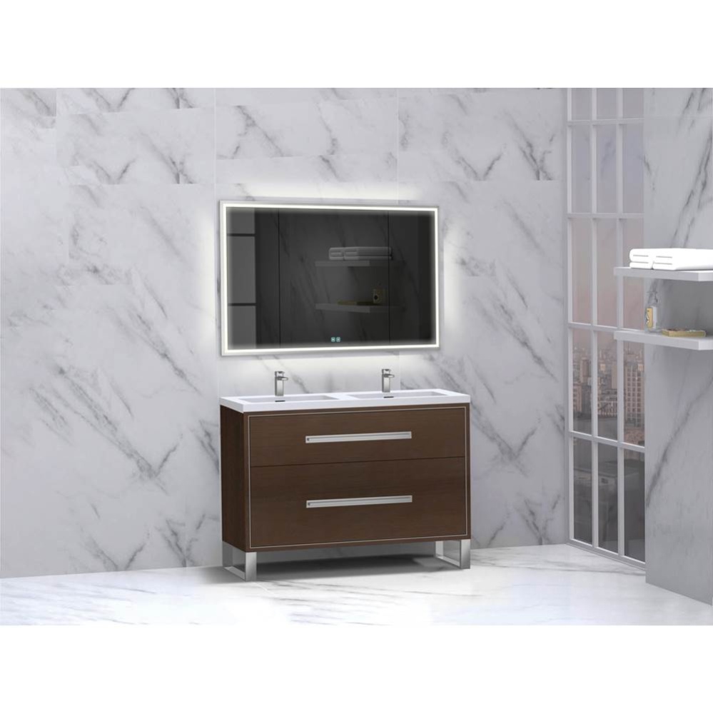 Pinnacle  48D'' Free Standing Vanity Cabinet in Walnut/HW:  Polished Chrome(PC)