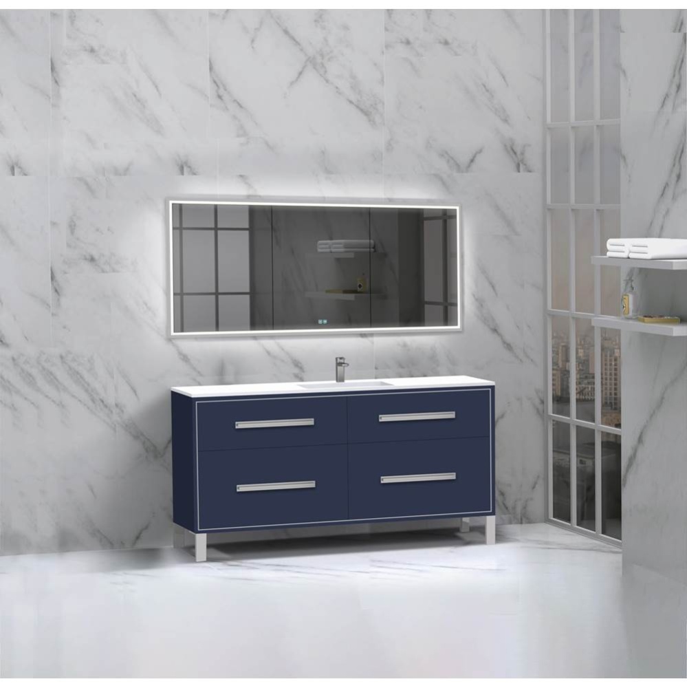 Pinnacle  60C'' Free Standing Vanity Cabinet in Sapphire/HW:  Polished Chrome(PC)