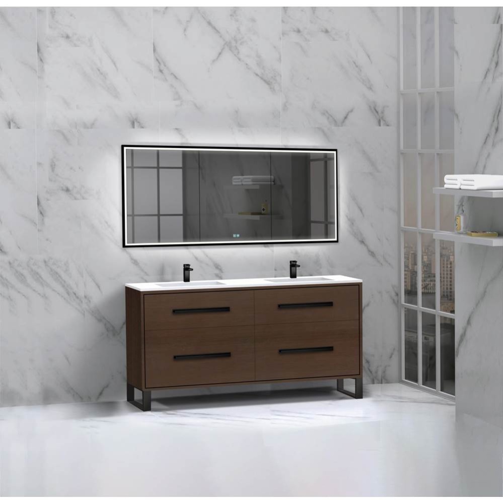 Pinnacle  60D'' Free Standing Vanity Cabinet in Walnut/HW:  Polished Chrome(PC)