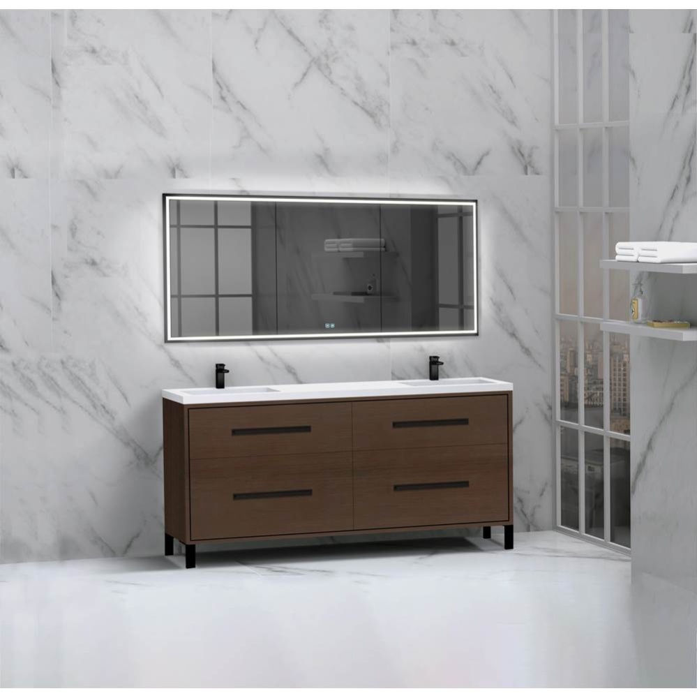 Pinnacle  72D'' Free Standing Vanity Cabinet in Walnut/HW:  Polished Chrome(PC)