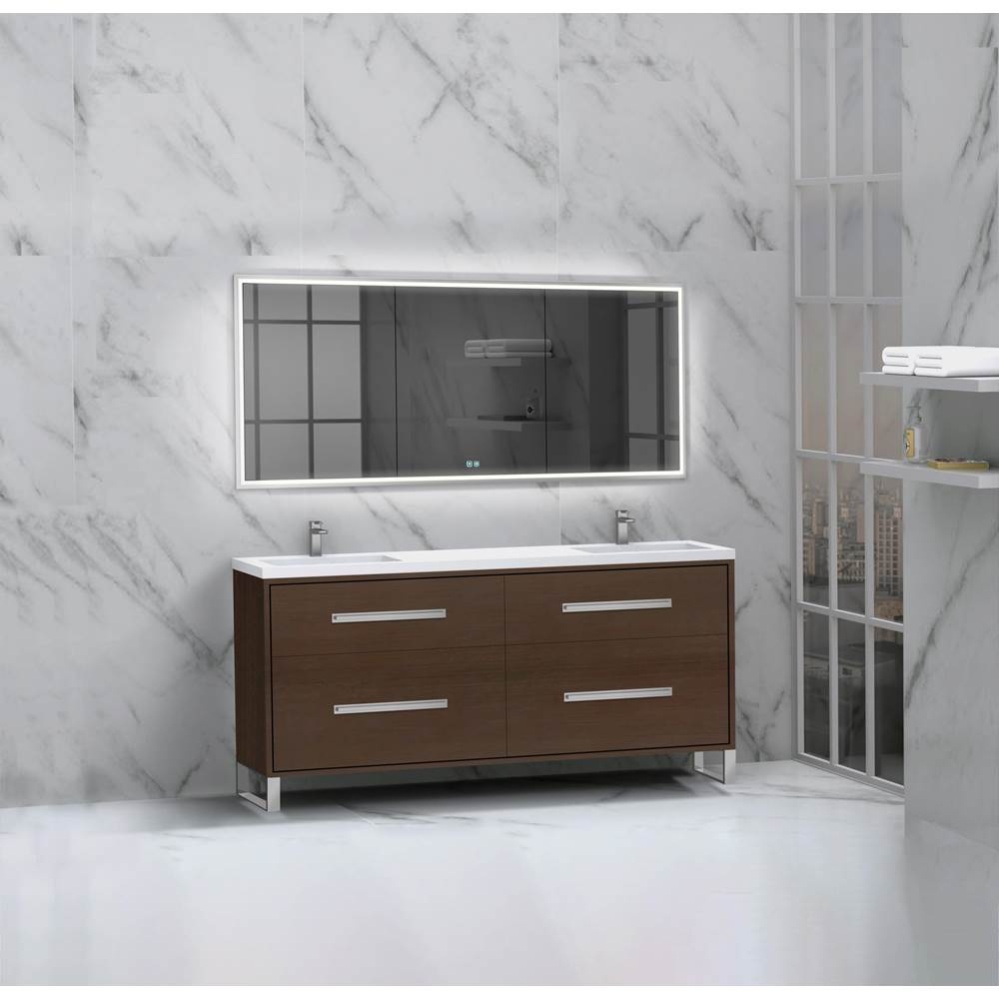 Pinnacle  72D'' Free Standing Vanity Cabinet in Walnut/HW:  Polished Chrome(PC)
