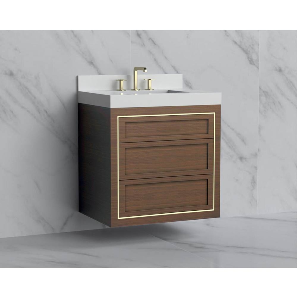 Renaissance 30'' Wall hung Vanity Cabinet in Brandy - No Handles - Inlay in Polished Chr
