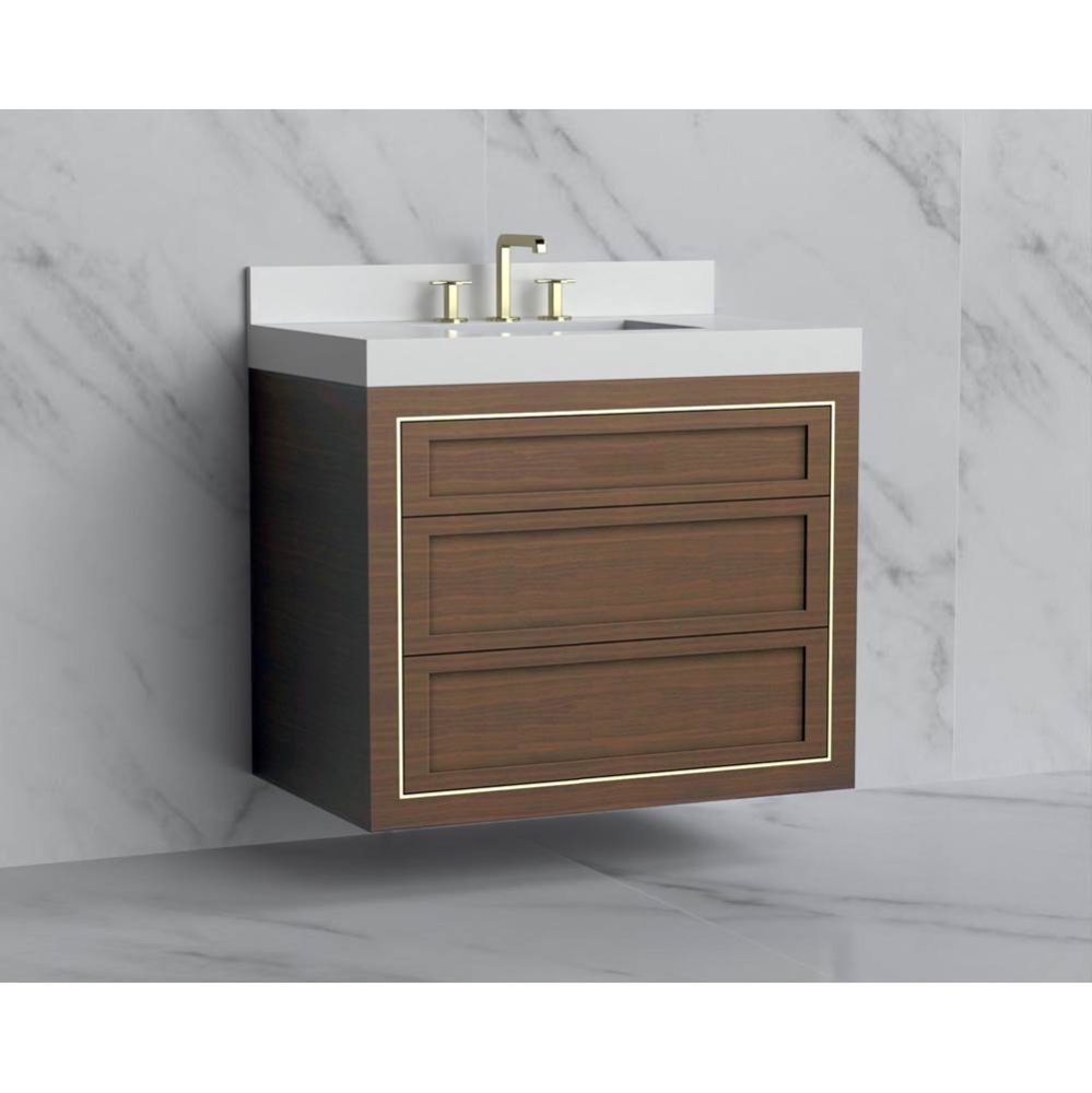 Renaissance 36'' Wall hung Vanity Cabinet in Brandy - No Handles - Inlay in Polished Chr