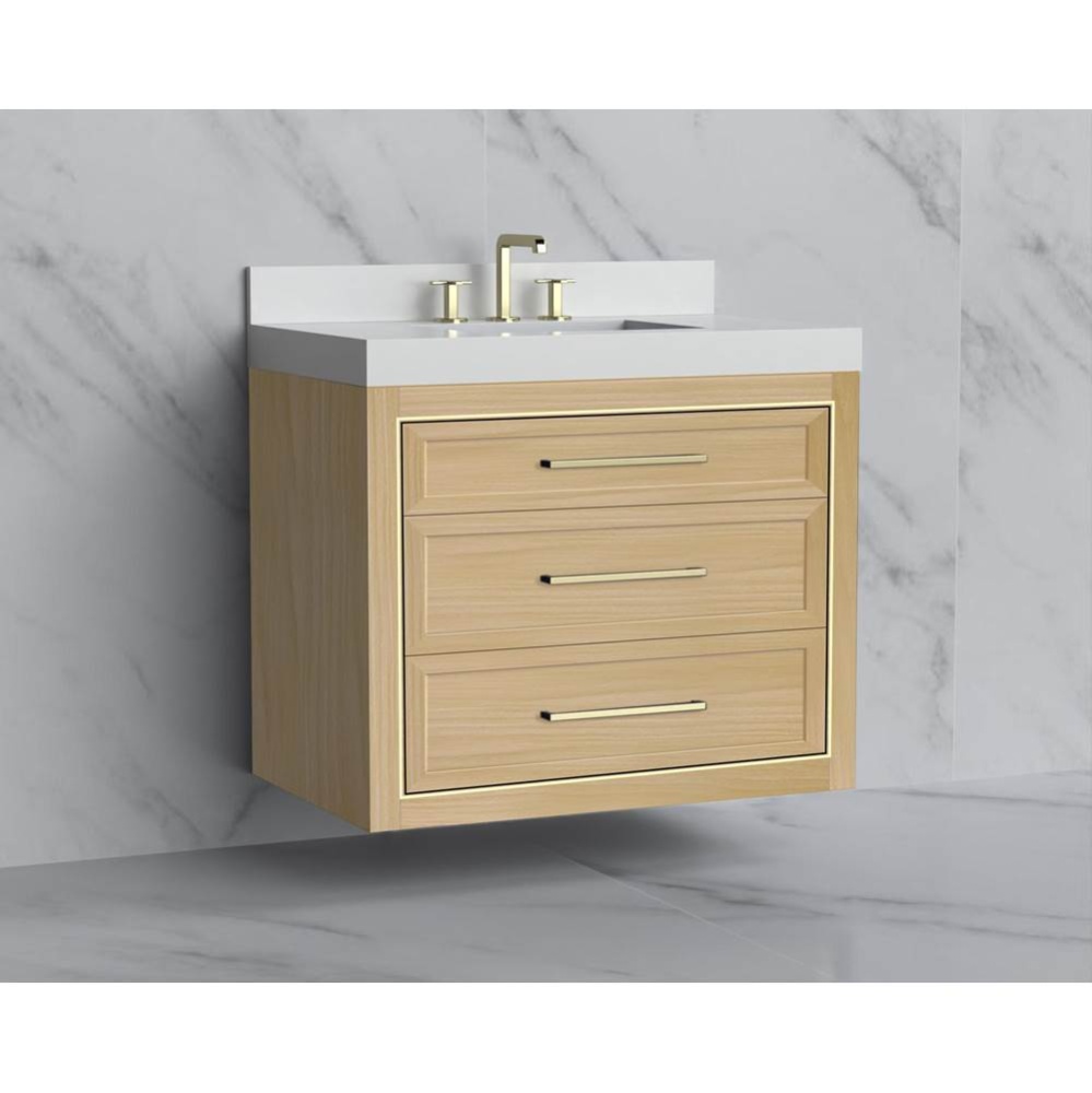 Renaissance 36'' Wall hung Vanity Cabinet in Natural Oak/HW: Handles Polished Chrome(PC)