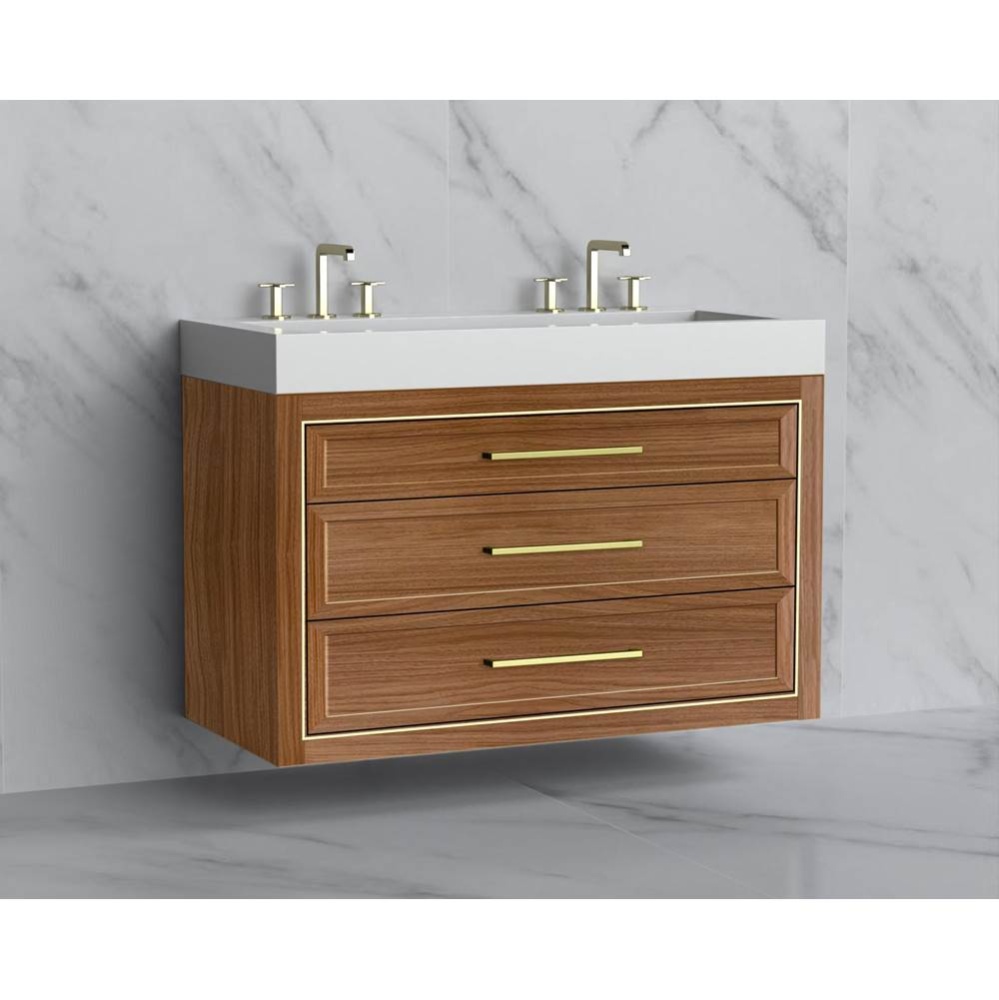 Renaissance 48D'' Wall hung Vanity Cabinet in Natural Walnut/HW: Handles Polished Nickel