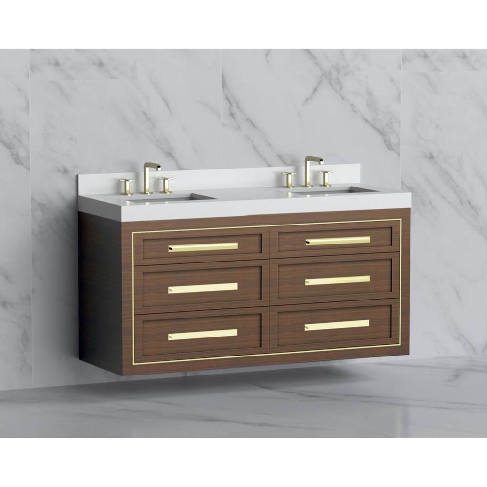 Renaissance 60D'' Wall hung Vanity Cabinet in Brandy/HW: Handles Polished Chrome(PC)