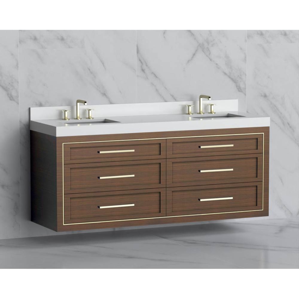 Renaissance 72'' Wall hung Vanity Cabinet in Brandy/HW: Handles Matte Black(MB)